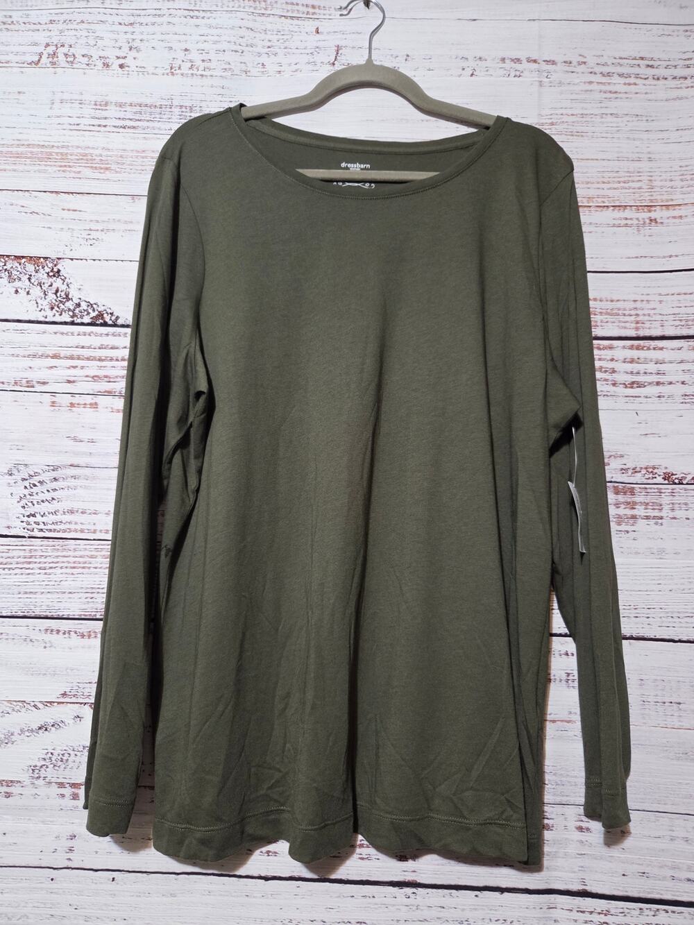 Dressbarn Shirt Ladies 2x Olive Green Long Sleeve